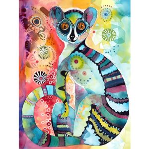 Artery8 Striped Ring-Tailed Lemur Multicoloured Folk Art Watercolour Painting Extra Large XL Wall Art Poster Print Artery8 Striped Ring-Tailed Lemur Multicoloured Folk Art Watercolour Painting Extra Large XL Wall Art Poster Print