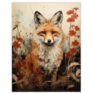 Artery8 Red Fox with Wildflowers Watercolour Painting Amber Cream Grey Woodland Creature in Autumn Field Floral Animal Portrait Extra Large XL Wall Art Poster Print Artery8 Red Fox with Wildflowers Watercolour Painting Amber Cream Grey Woodland Creature in Autumn Field Floral Animal Portrait Extra Large XL Wall Art Poster Print