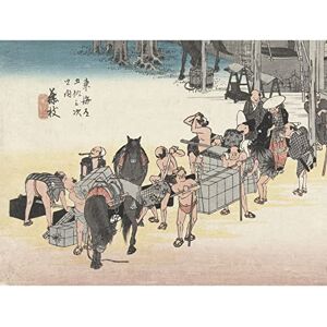 Artery8 Hiroshige Exchange Porters And Horses In Fujieda Large XL Wall Art Canvas Print Artery8 Hiroshige Exchange Porters And Horses In Fujieda Large XL Wall Art Canvas Print