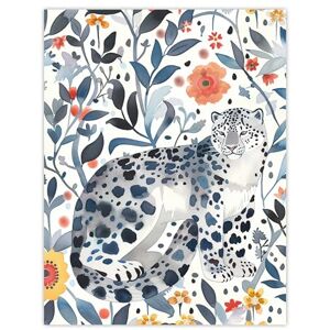 Artery8 Snow Leopard Blue Orange Floral Watercolour Living Room Extra Large XL Wall Art Poster Print Artery8 Snow Leopard Blue Orange Floral Watercolour Living Room Extra Large XL Wall Art Poster Print