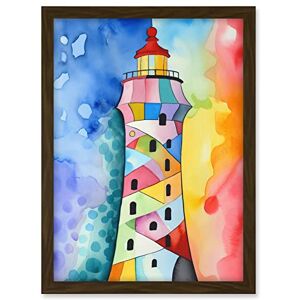 Artery8 Lighthouse Concept With Rainbow Colour Sky Folk Art Watercolour Painting Artwork Framed A3 Wall Art Print Artery8 Lighthouse Concept With Rainbow Colour Sky Folk Art Watercolour Painting Artwork Framed A3 Wall Art Print