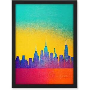 Wee Blue Coo Bright Colourful Abstract New York Skyline Cityscape Yellow Blue Coral Turquoise Artwork Framed A3 Wall Art Print Wee Blue Coo Bright Colourful Abstract New York Skyline Cityscape Yellow Blue Coral Turquoise Artwork Framed A3 Wall Art Print