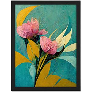 Wee Blue Coo Abstract Teal Pink Mustard Flower Floral Painting Artwork Framed Wall Art Print 18X24 Inch Wee Blue Coo Abstract Teal Pink Mustard Flower Floral Painting Artwork Framed Wall Art Print 18X24 Inch