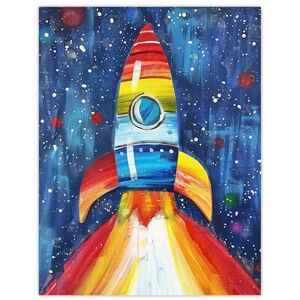 Artery8 Rainbow Rocket Blast Off Space Painting Colourful Kids Bedroom Extra Large XL Wall Art Poster Print Artery8 Rainbow Rocket Blast Off Space Painting Colourful Kids Bedroom Extra Large XL Wall Art Poster Print