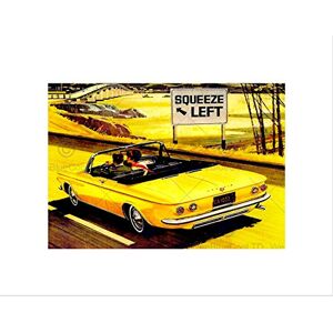 Wee Blue Coo Illustration Squeeze Left Corvair Yellow Car Transport Wall Art Print Wee Blue Coo Illustration Squeeze Left Corvair Yellow Car Transport Wall Art Print