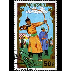 Wee Blue Coo Mongolia Vintage Stamp Postage Archery Art Print Poster Wall Decor 12X16 Inch Wee Blue Coo Mongolia Vintage Stamp Postage Archery Art Print Poster Wall Decor 12X16 Inch