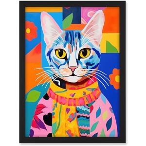 Artery8 The Cat in the Caftan Artwork Bold Bright Vibrant Modern Folk Art Acrylic Painting Kids Floral Pattern Artwork Framed A3 Wall Art Print Artery8 The Cat in the Caftan Artwork Bold Bright Vibrant Modern Folk Art Acrylic Painting Kids Floral Pattern Artwork Framed A3 Wall Art Print