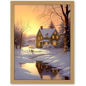 Artery8 Sunrise Winter Cottage Landscape Oil Painting Snowy Countryside Snow Lake Trees Artwork Framed Wall Art Print 18X24 Inch Artery8 Sunrise Winter Cottage Landscape Oil Painting Snowy Countryside Snow Lake Trees Artwork Framed Wall Art Print 18X24 Inch