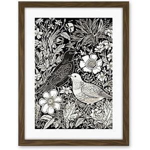 Artery8 Birds on Flower Bed Garden Black and White Linocut Artwork Framed Wall Art Print 18X24 Inch Artery8 Birds on Flower Bed Garden Black and White Linocut Artwork Framed Wall Art Print 18X24 Inch
