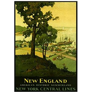 Wee Blue Coo Travel New England York USA Rail Harbour Vintage Advert Wall Art Print Wee Blue Coo Travel New England York USA Rail Harbour Vintage Advert Wall Art Print