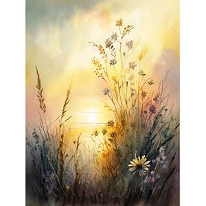 Artery8 Wildflower by Lakeside on a Misty Morning Sunrise Modern Watercolour Painting Extra Large XL Wall Art Poster Print Artery8 Wildflower by Lakeside on a Misty Morning Sunrise Modern Watercolour Painting Extra Large XL Wall Art Poster Print