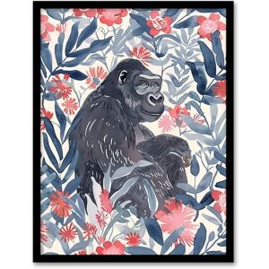 Artery8 Gorilla Ape and Pink Tropical Flowers Watercolour Living Room Artwork Framed Wall Art Print A4 Artery8 Gorilla Ape and Pink Tropical Flowers Watercolour Living Room Artwork Framed Wall Art Print A4