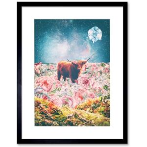 Wee Blue Coo Scottish Highland Hairy Coo Trippy Psychedelic Landscape Space Framed Art Print Wee Blue Coo Scottish Highland Hairy Coo Trippy Psychedelic Landscape Space Framed Art Print
