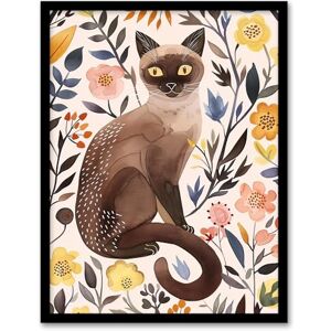 Artery8 Burmese Cat Lover Watercolour Wildflower Portrait Living Room Artwork Framed Wall Art Print 18X24 Inch Artery8 Burmese Cat Lover Watercolour Wildflower Portrait Living Room Artwork Framed Wall Art Print 18X24 Inch
