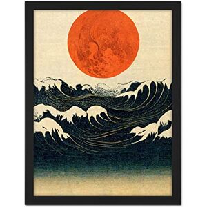 Doppelganger33 LTD Minimalist Large Orange Moon Over Ocean Waves Ukiyo-e Style Artwork Framed Wall Art Print 18X24 Inch Doppelganger33 LTD Minimalist Large Orange Moon Over Ocean Waves Ukiyo-e Style Artwork Framed Wall Art Print 18X24 Inch