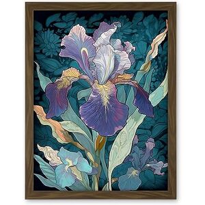 Artery8 A Single Iris Flower Bloom Purple Teal and Yellow Artwork Framed Wall Art Print 18X24 Inch Artery8 A Single Iris Flower Bloom Purple Teal and Yellow Artwork Framed Wall Art Print 18X24 Inch