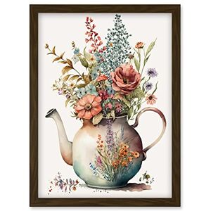 Artery8 - Flower Bouquet Teapot Art - brown - A4 - Framed wall art Artery8 - Flower Bouquet Teapot Art - brown - A4 - Framed wall art