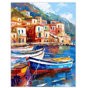 Artery8 Colourful Fishing Village Oil Painting Harbour Living Room Extra Large XL Wall Art Poster Print Artery8 Colourful Fishing Village Oil Painting Harbour Living Room Extra Large XL Wall Art Poster Print
