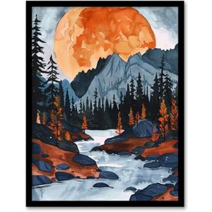 Artery8 Orange Harvest Moon Over Rocky Mountains Forest Living Room Artwork Framed Wall Art Print 18X24 Inch Artery8 Orange Harvest Moon Over Rocky Mountains Forest Living Room Artwork Framed Wall Art Print 18X24 Inch