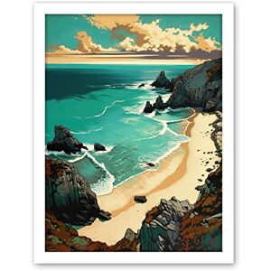Artery8 Porthcurno Sandy Beach Cliffs Coastal Landscape Artwork Framed Wall Art Print 18X24 Inch Artery8 Porthcurno Sandy Beach Cliffs Coastal Landscape Artwork Framed Wall Art Print 18X24 Inch