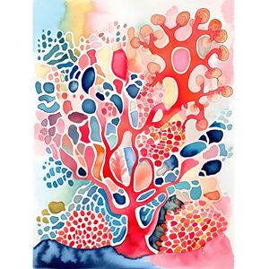 Artery8 Pink And Blue Coral Folk Art Watercolour Painting Large Wall Art Poster Print Thick Paper 18X24 Inch Artery8 Pink And Blue Coral Folk Art Watercolour Painting Large Wall Art Poster Print Thick Paper 18X24 Inch
