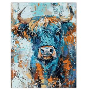 Artery8 Blue Highland Cow Oil Painting Scottish Animal Living Room Large Wall Art Poster Print Thick Paper 18X24 Inch Artery8 Blue Highland Cow Oil Painting Scottish Animal Living Room Large Wall Art Poster Print Thick Paper 18X24 Inch