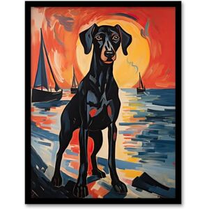 Artery8 Black Doberman Dog Artwork Coastal Sunset Seascape Acrylic Painting Orange Blue Seascape Sailboats Artwork Framed Wall Art Print 18X24 Inch Artery8 Black Doberman Dog Artwork Coastal Sunset Seascape Acrylic Painting Orange Blue Seascape Sailboats Artwork Framed Wall Art Print 18X24 Inch
