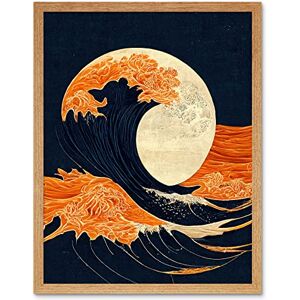 Wee Blue Coo The Great Wave at Full Moon Modern Japanese Seascape Woodblock Art Print Framed Poster Wall Decor 12x16 inch Wee Blue Coo The Great Wave at Full Moon Modern Japanese Seascape Woodblock Art Print Framed Poster Wall Decor 12x16 inch