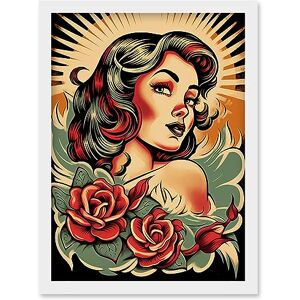 Artery8 Pin Up Girl Roses Retro Tattoo Ink Body Art Rockabilly Americana 50s Artwork Framed Wall Art Print A4 Artery8 Pin Up Girl Roses Retro Tattoo Ink Body Art Rockabilly Americana 50s Artwork Framed Wall Art Print A4