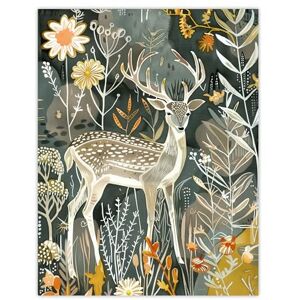 Artery8 Deer in Autumn Forest Wildflowers Animal Folk Art Living Room Extra Large XL Wall Art Poster Print Artery8 Deer in Autumn Forest Wildflowers Animal Folk Art Living Room Extra Large XL Wall Art Poster Print