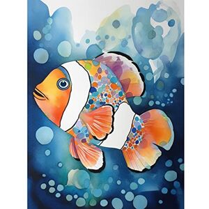 Artery8 Clownfish With Multicoloured Spot Pattern Folk Art Watercolour Painting Extra Large XL Wall Art Poster Print Artery8 Clownfish With Multicoloured Spot Pattern Folk Art Watercolour Painting Extra Large XL Wall Art Poster Print
