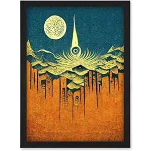 Doppelganger33 LTD Conceptual Abstract Gold Landscape Full Moon Linocut Artwork Framed Wall Art Print A4 Doppelganger33 LTD Conceptual Abstract Gold Landscape Full Moon Linocut Artwork Framed Wall Art Print A4