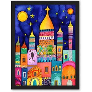 Artery8 Islamic Cityscape Moonlight Mosque Folk Art Artwork Framed Wall Art Print 18X24 Inch Artery8 Islamic Cityscape Moonlight Mosque Folk Art Artwork Framed Wall Art Print 18X24 Inch