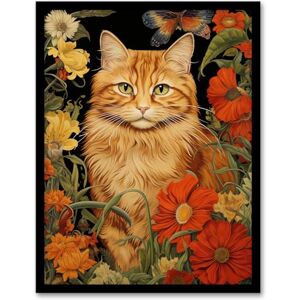Artery8 Ginger Tabby Cat Floral Painting Orange Red Spring Flower Blooms Detailed Retro Style Low-Key Animal Portrait Artwork Framed Wall Art Print A4 Artery8 Ginger Tabby Cat Floral Painting Orange Red Spring Flower Blooms Detailed Retro Style Low-Key Animal Portrait Artwork Framed Wall Art Print A4