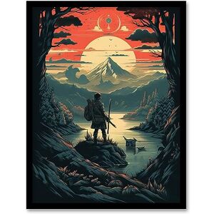 Artery8 The Quest Concept Art Painting Blue Pink Samurai Master Looking at the Horizon in Japanese Mountain Lake Landscape Artwork Framed Wall Art Print 18X24 Inch Artery8 The Quest Concept Art Painting Blue Pink Samurai Master Looking at the Horizon in Japanese Mountain Lake Landscape Artwork Framed Wall Art Print 18X24 Inch