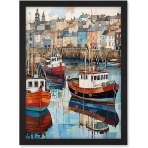 Artery8 Newlyn Harbour Trawler Boats Promenade Watercolour Painting Cornwall Coastal Townscape Artwork Framed A3 Wall Art Print Artery8 Newlyn Harbour Trawler Boats Promenade Watercolour Painting Cornwall Coastal Townscape Artwork Framed A3 Wall Art Print
