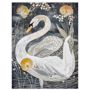 Artery8 Swan and Dandelion Flowers Line Pattern Painting Living Room Extra Large XL Wall Art Poster Print Artery8 Swan and Dandelion Flowers Line Pattern Painting Living Room Extra Large XL Wall Art Poster Print