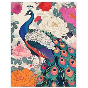 Artery8 Peacock Bird with Peony Flower Pattern Design Living Room Extra Large XL Wall Art Poster Print Artery8 Peacock Bird with Peony Flower Pattern Design Living Room Extra Large XL Wall Art Poster Print