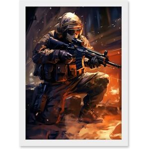 Artery8 Army Warfare Desert Sniper Explosion Flames Oil Painting Soldier Action Scene Artwork Framed Wall Art Print A4 Artery8 Army Warfare Desert Sniper Explosion Flames Oil Painting Soldier Action Scene Artwork Framed Wall Art Print A4