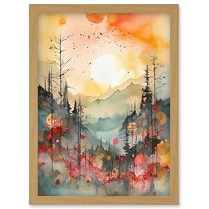Artery8 Sunrise Over Misty Mountain Forest Landscape Modern Watercolour Painting Artwork Framed Wall Art Print A4 Artery8 Sunrise Over Misty Mountain Forest Landscape Modern Watercolour Painting Artwork Framed Wall Art Print A4