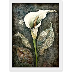 Artery8 Calla Lily Flower Bloom with Batik Style Patterns Artwork Framed Wall Art Print A4 Artery8 Calla Lily Flower Bloom with Batik Style Patterns Artwork Framed Wall Art Print A4