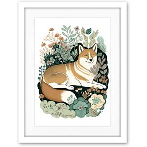 Artery8 Shiba Inu Dog Lying in Flower Field Modern Stylised Illustration Artwork Framed Wall Art Print 18X24 Inch Artery8 Shiba Inu Dog Lying in Flower Field Modern Stylised Illustration Artwork Framed Wall Art Print 18X24 Inch