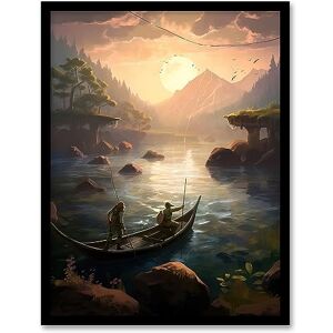 Artery8 Fishermen Casting Nets from Boat Painting Bright Sunrise Fishing in Serene River Landscape Artwork Framed Wall Art Print A4 Artery8 Fishermen Casting Nets from Boat Painting Bright Sunrise Fishing in Serene River Landscape Artwork Framed Wall Art Print A4
