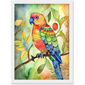 Artery8 Parrot Bird On Tree Branch Folk Art Watercolour Painting Artwork Framed Wall Art Print A4 Artery8 Parrot Bird On Tree Branch Folk Art Watercolour Painting Artwork Framed Wall Art Print A4