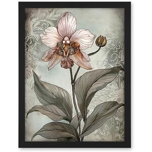 Artery8 Art Nouveau Pink Orchid Bloom Flower Watercolour Artwork Framed Wall Art Print 18X24 Inch Artery8 Art Nouveau Pink Orchid Bloom Flower Watercolour Artwork Framed Wall Art Print 18X24 Inch