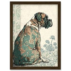 Artery8 Boxer Dog with Floral Pattern Fur Coat - A4 - Framed - Brown - Wall Art Artery8 Boxer Dog with Floral Pattern Fur Coat - A4 - Framed - Brown - Wall Art