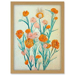 Doppelganger33 LTD Boho Marigold Flowers Teal Orange Painting Artwork Framed A3 Wall Art Print Doppelganger33 LTD Boho Marigold Flowers Teal Orange Painting Artwork Framed A3 Wall Art Print