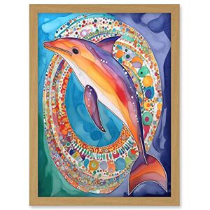 Artery8 Rainbow Dolphin And Pattern Hoop Folk Art Watercolour Painting Artwork Framed A3 Wall Art Print Artery8 Rainbow Dolphin And Pattern Hoop Folk Art Watercolour Painting Artwork Framed A3 Wall Art Print