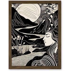 Artery8 Earth Goddess River Mountain Landscape Linocut Artwork Framed Wall Art Print 18X24 Inch Artery8 Earth Goddess River Mountain Landscape Linocut Artwork Framed Wall Art Print 18X24 Inch