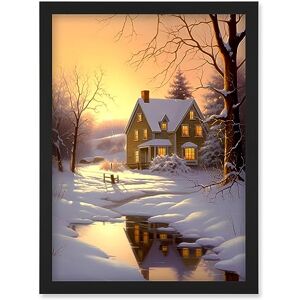 Artery8 Sunrise Winter Cottage Landscape Oil Painting Snowy Countryside Snow Lake Trees Artwork Framed Wall Art Print A4 Artery8 Sunrise Winter Cottage Landscape Oil Painting Snowy Countryside Snow Lake Trees Artwork Framed Wall Art Print A4